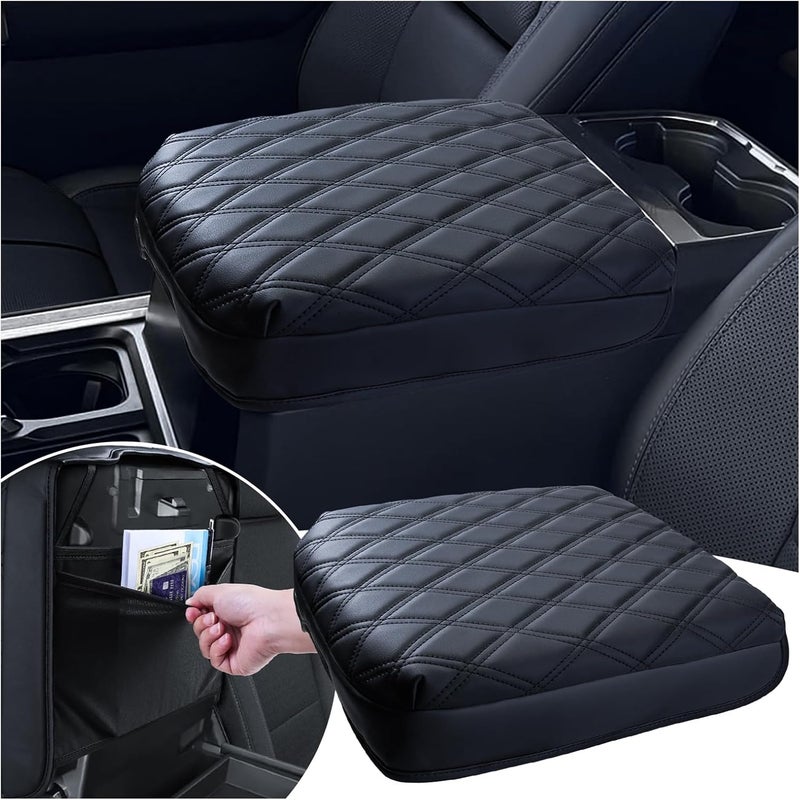 Sinvanho Center Console Cover for 2023 2024 2025 Ford F250 F350 F450 F550 Super Duty, PU Leather Armrest Box Cover, Truck Interior Accessories with Hidden Pockets (Fits Bucket Seat Console Only) - Image 1
